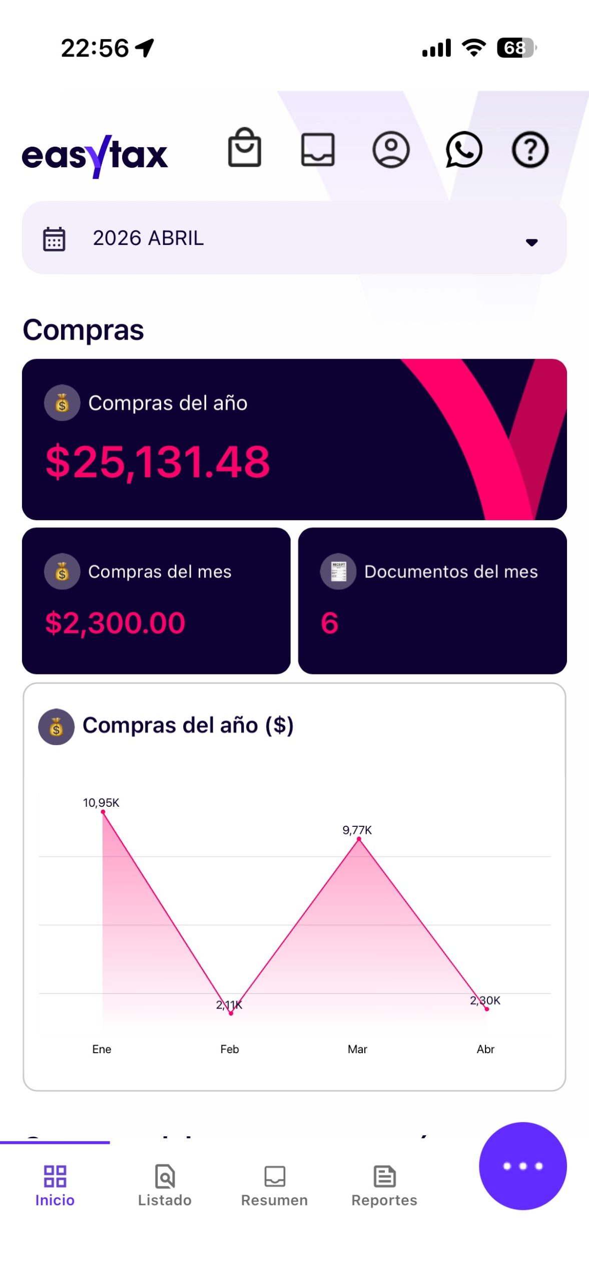 App EasyTax: registro de compras del mes de una SAS