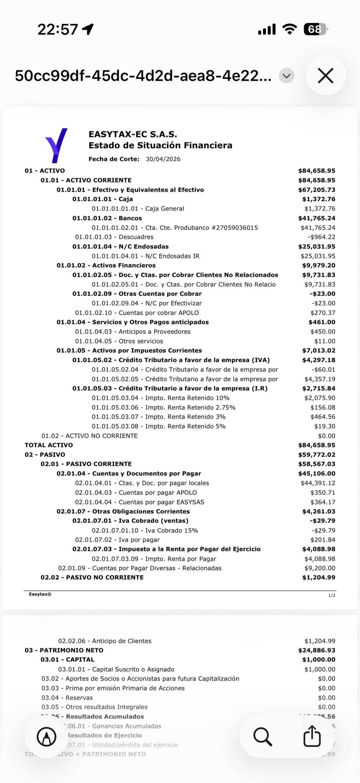 App EasyTax: Estado de Situación Financiera (NIIF)